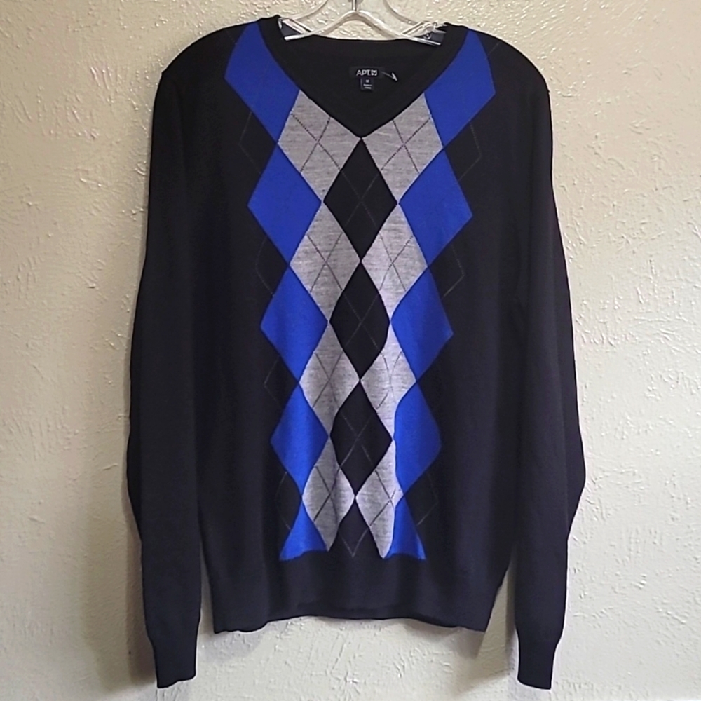 Mens‎ Merino wool Blend Sweater Plaid pattern  size M Office Bussines Casual